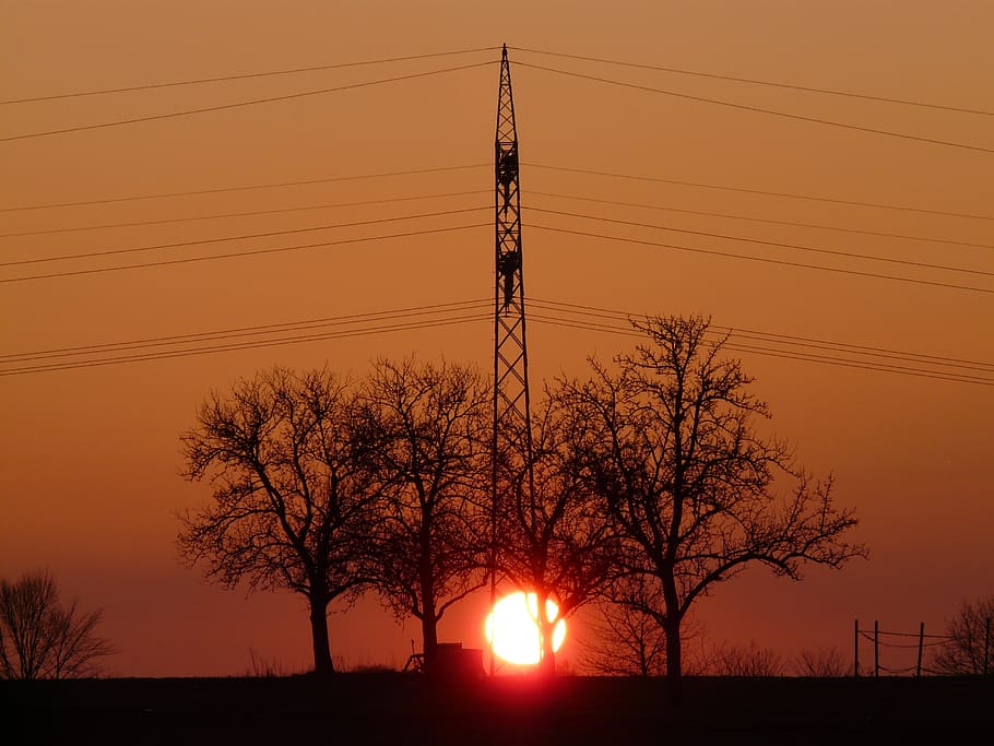 sunset, fireball, abendstimmung, sky, glow, romance, trees HD wallpaper