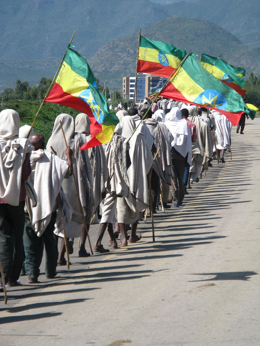 ethiopia, march, africa, people, protest, flag, day, group of people, HD wallpaper