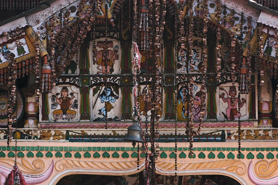 Hindu God Illustration Near Bell, ancient, architecture, art HD wallpaper
