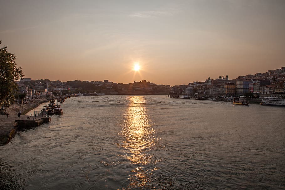 douro, portugal, postage, river, sunset, water, city, tourism HD wallpaper
