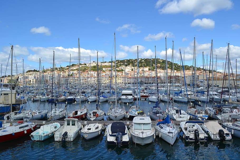 port, marina, sea, boats, boating, south port, sète, mediterranean sea, HD wallpaper