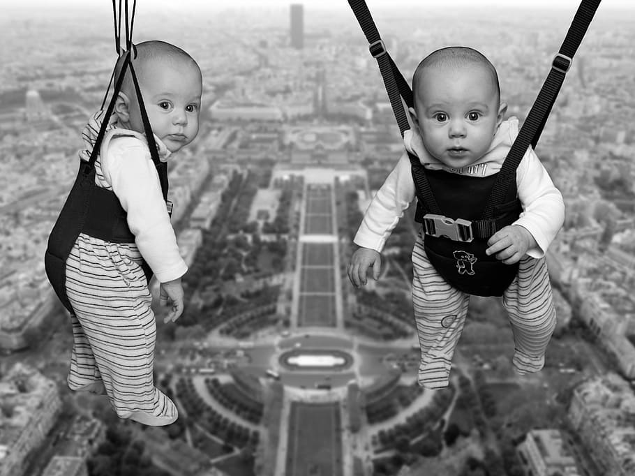 babies, cute, height, depend, belt, dangerous, abyss, deep HD wallpaper