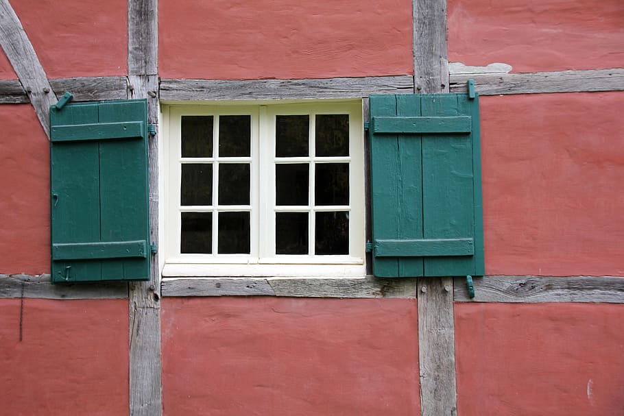 building, window, shutter, truss, fachwerkhaus, red, green HD wallpaper