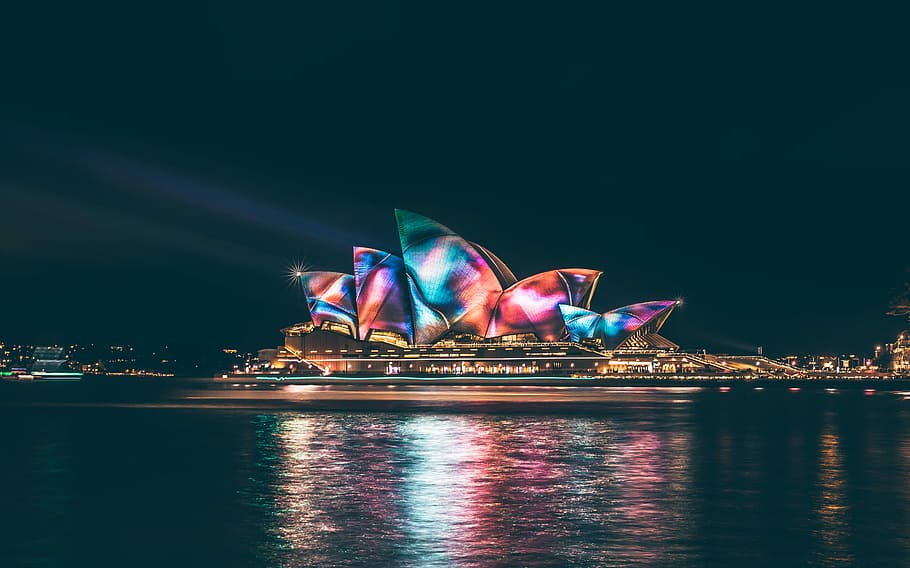 Vivid Night, Sydney Opera House, architecture, colorful, colour, HD wallpaper