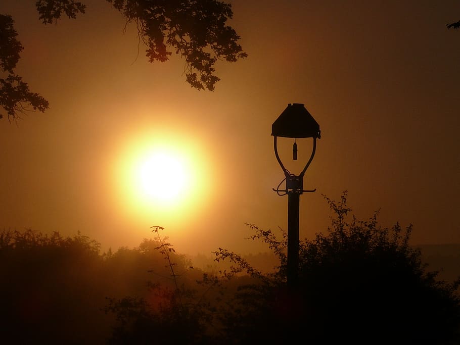 sunrise, lantern, light, landscape, silhouette, sunset, electric Lamp HD wallpaper