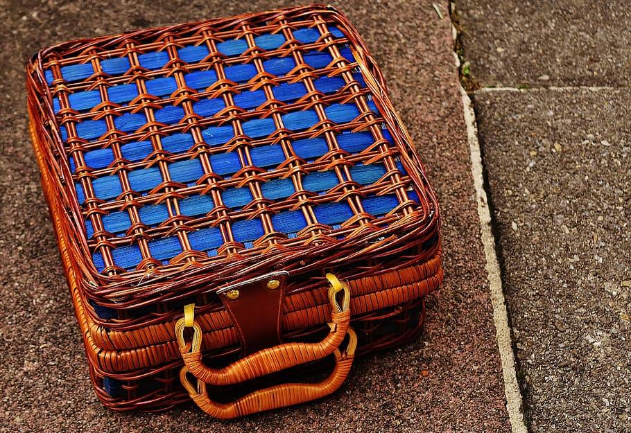 basket, luggage, small, braid, blue, closed, henkel, briefcase HD wallpaper