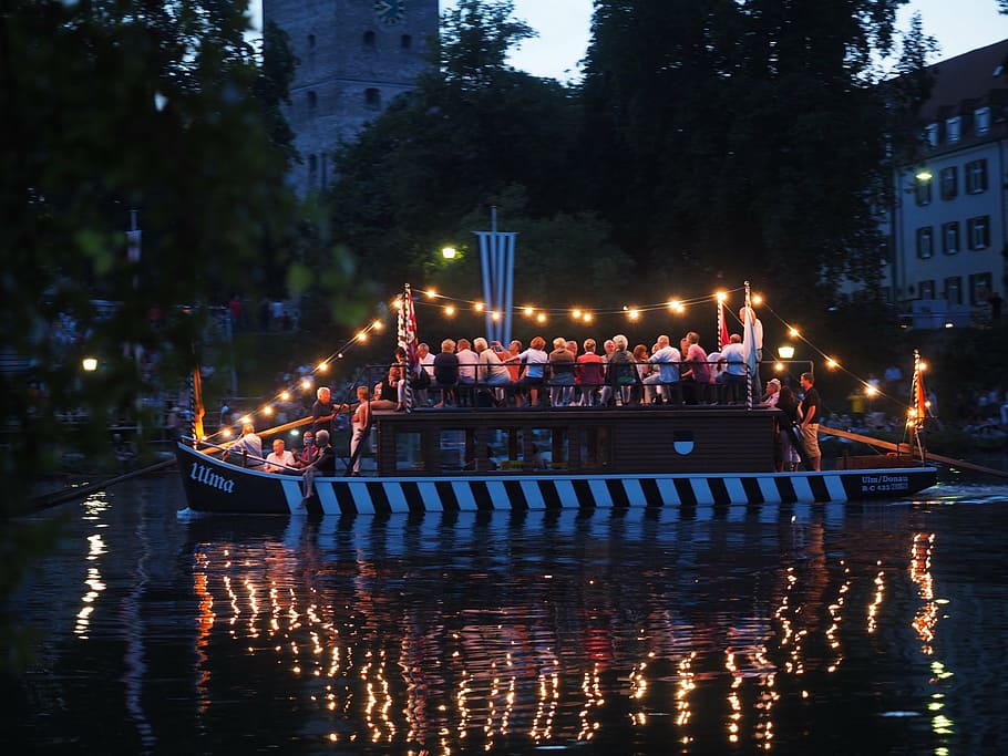 boot, ulmer schachtel, danube, lights serenade, festival of lights HD wallpaper