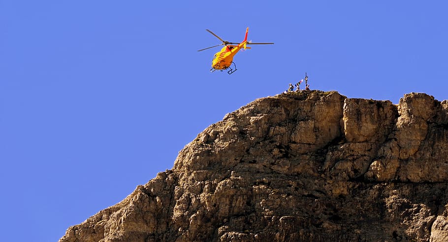 Helicopter, Emergency, Fly, Sky, mountain, carega, top, small dolomites HD wallpaper