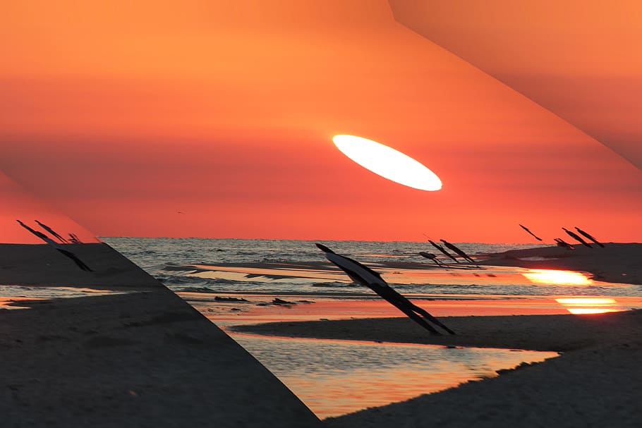 Sunset, Beach, Holiday, Ocean, Sea, red, holidays, sky, sunlight HD wallpaper