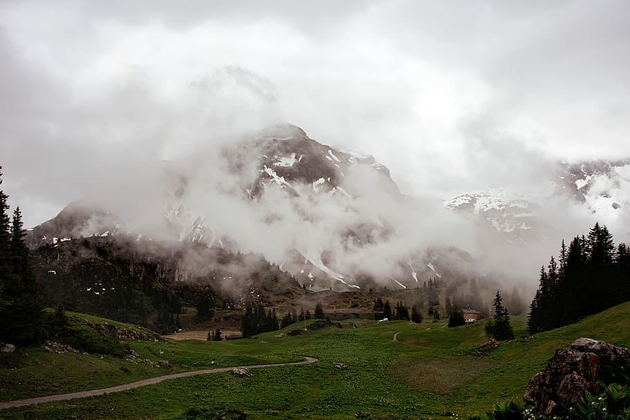clouds, alps, landscape, mountains, fog, environment, cloud - sky HD wallpaper