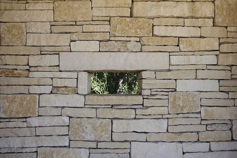 rectangular hole brick wall, rocks, background, architecture HD wallpaper