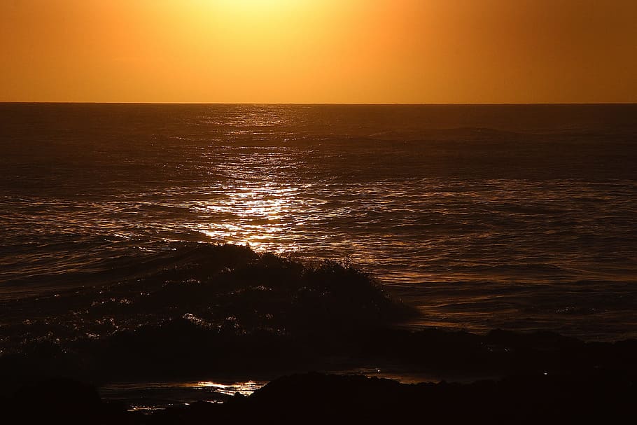 Sunset, Sea, Beach, Landscape, costa, color, water, orange HD wallpaper