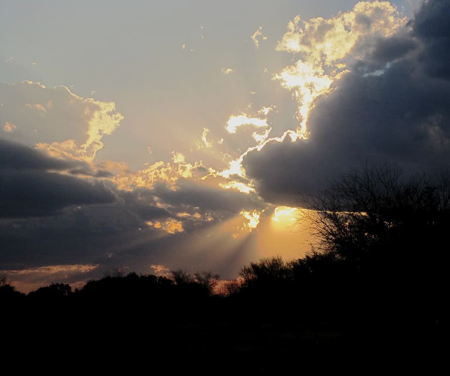 Sunset, Cloud, White, Shadows, glimmering edge, shining rays HD wallpaper