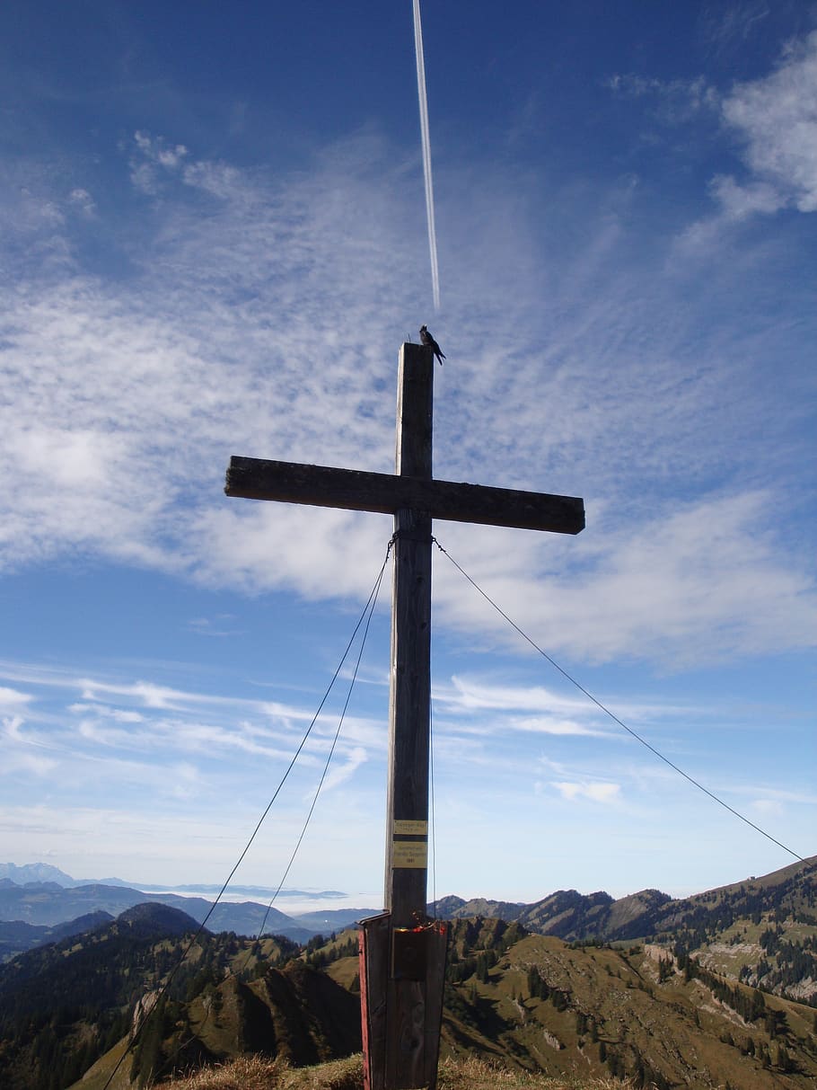 cross, sky, crucifixion, mountain, resurrection, religion, church
