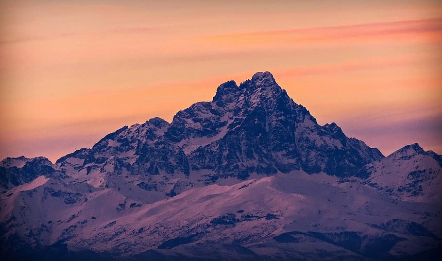 monviso, piemonte, italy, sunset, mountain, mountains, top, HD wallpaper