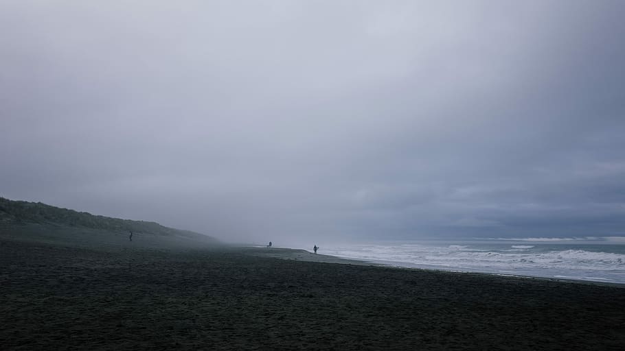 silhouette of people on seashore during day, landscape photo of grass field HD wallpaper
