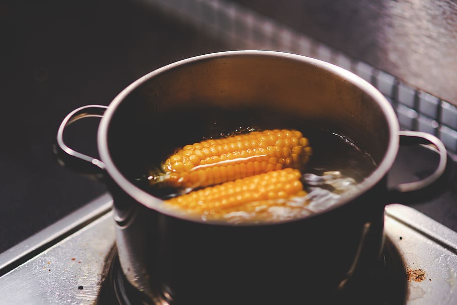 dutch oven filled with water and corn, Cooking, Boiling, Food HD wallpaper