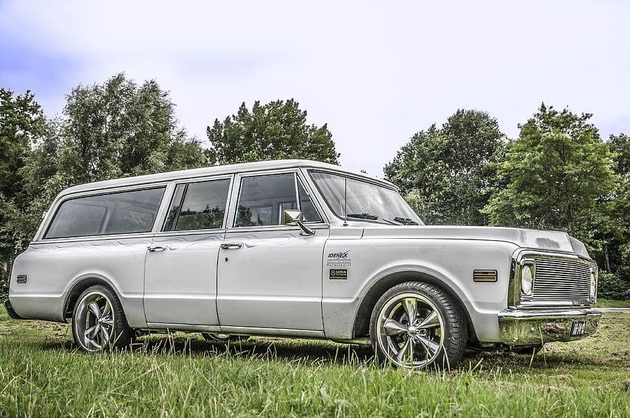 car, white, classic, hdr, plant, tree, mode of transportation HD wallpaper