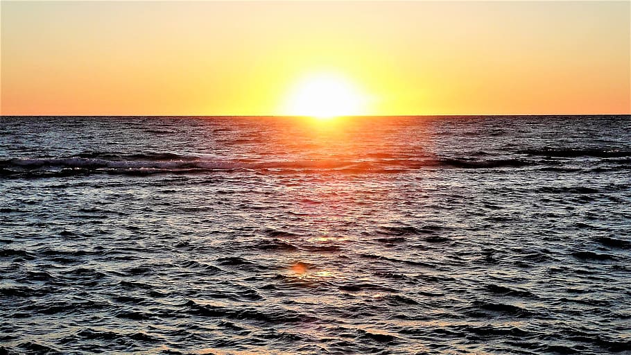 sunset, sea, waters, sky, beauty in nature, horizon over water HD wallpaper