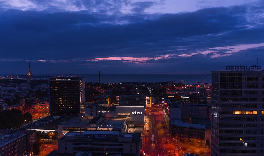 high rise buildings in the city, tallinn, estonia, urban, cityscape, HD wallpaper