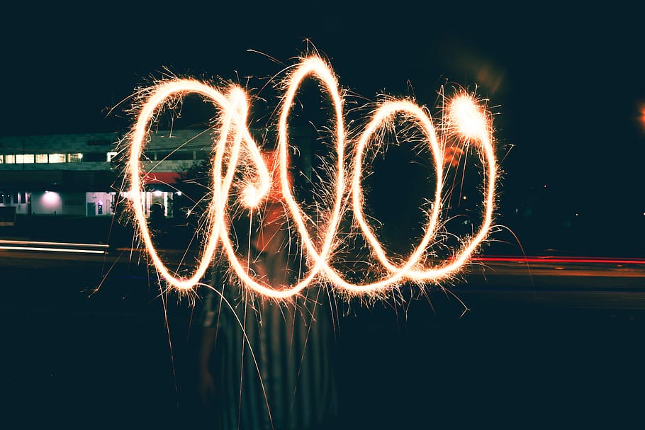 sparkling, light, dark, night, fire, illuminated, long exposure HD wallpaper