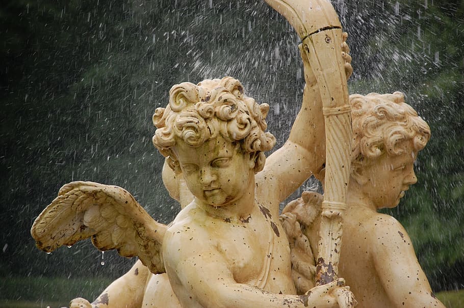 fountain, water, angel, sculpture, statue, art and craft, representation HD wallpaper