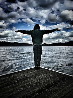 man standing near body of water, sea, ocean, waves, nature HD wallpaper