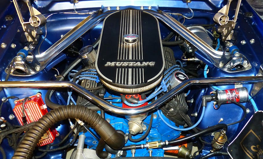 Motor, Engine, Compartment, Mustang, engine compartment, technology HD wallpaper