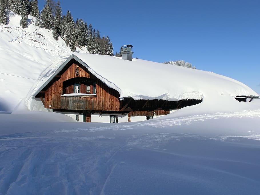 winter, snowy, home, sky, blue, wintry, snowed in, roof, cold HD wallpaper