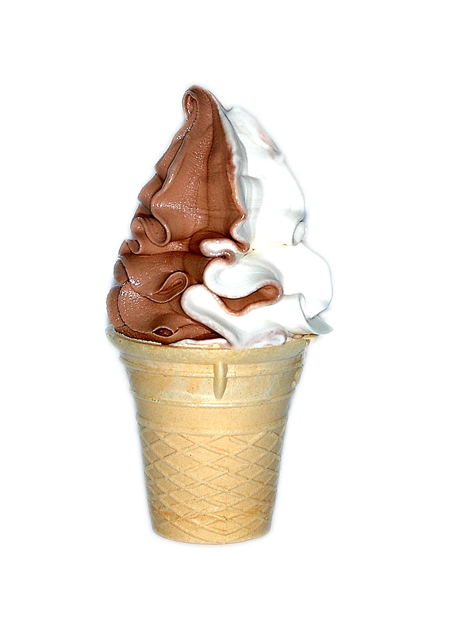 cone with chocolate and vanilla ice cream, soft ice cream, cream bag