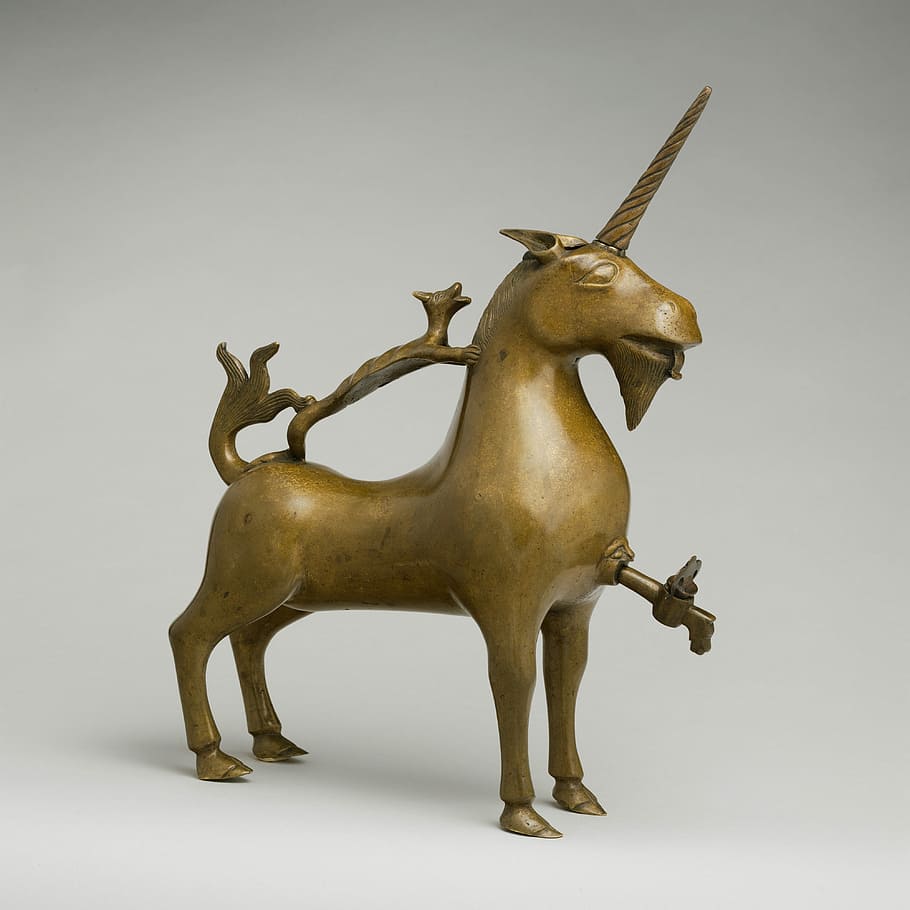 Unicorn, Old, Medieval, Brass, antler, studio shot, deer, reindeer HD wallpaper