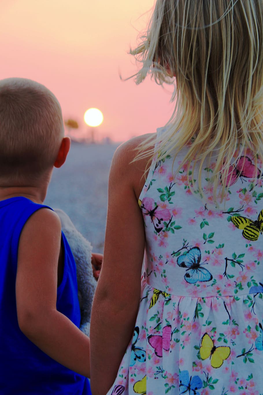 Siblings, Sunset, Child, Nature, happy, family, girl, boy, summer.