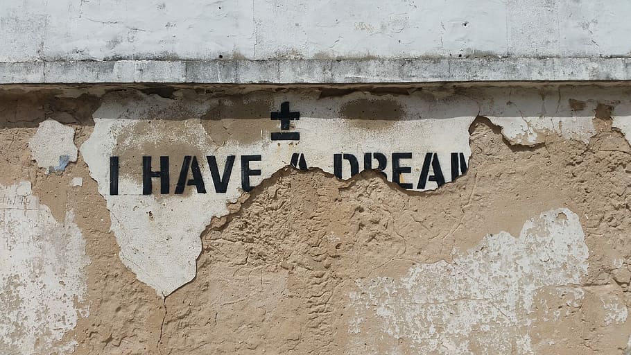 brown and gray concrete wall with I Have A Dream painting, longing, HD wallpaper