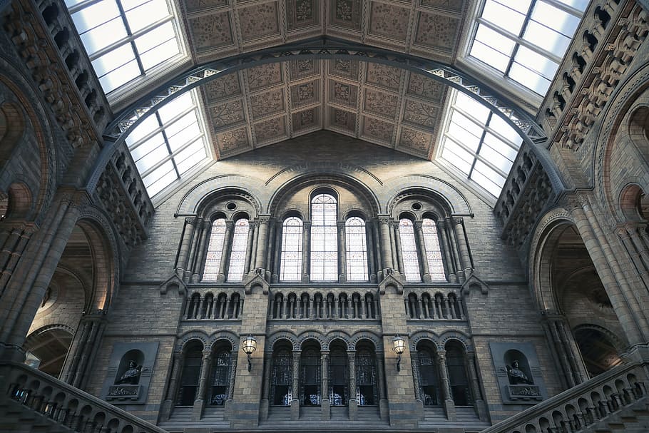 low-angel view of glass ceiling building interior, architecture HD wallpaper