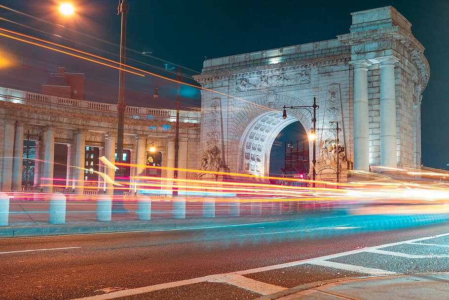 time lapse photography of arc during daytime, long exposure photography of concrete road HD wallpaper
