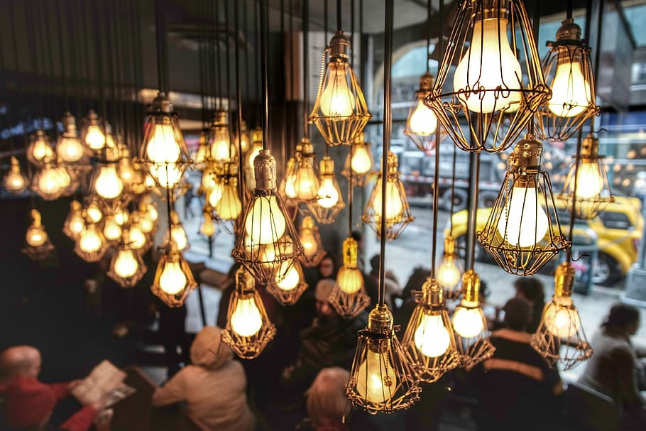 pendant lamps inside building, shallow focus photography of pendant lamps HD wallpaper