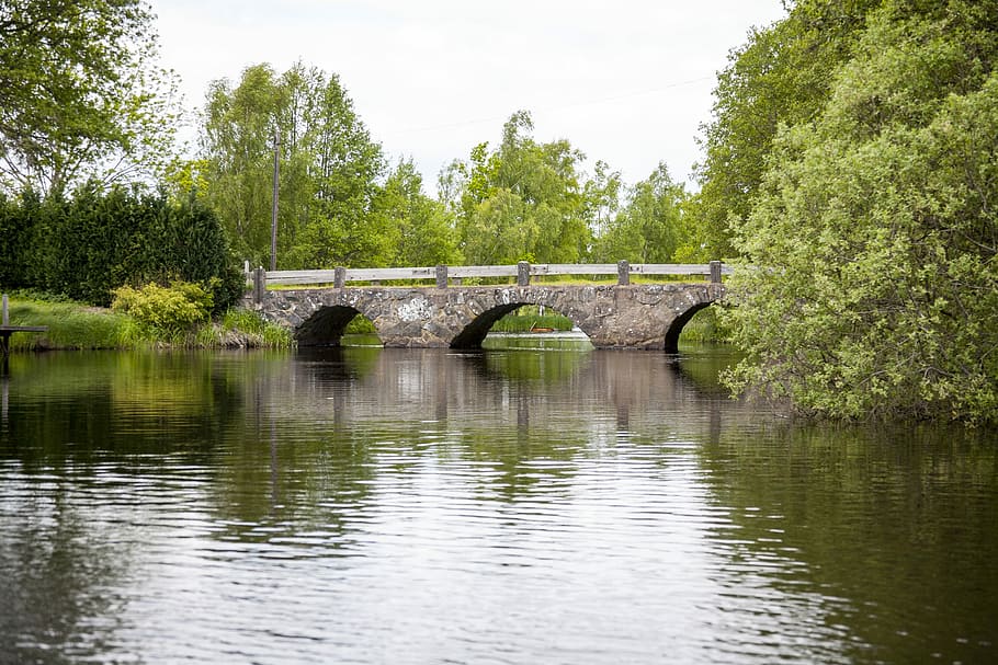 Stone Bridge, Water, Forest, River, arch, architecture, natural stone HD wallpaper