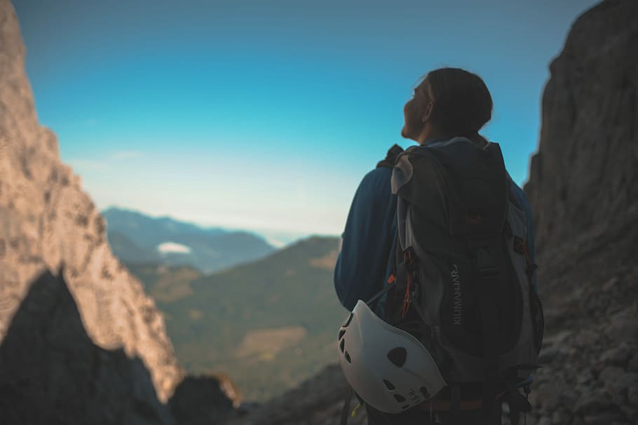 The Kaiser Mountains, woman standing on mountain, climb, outdoor HD wallpaper