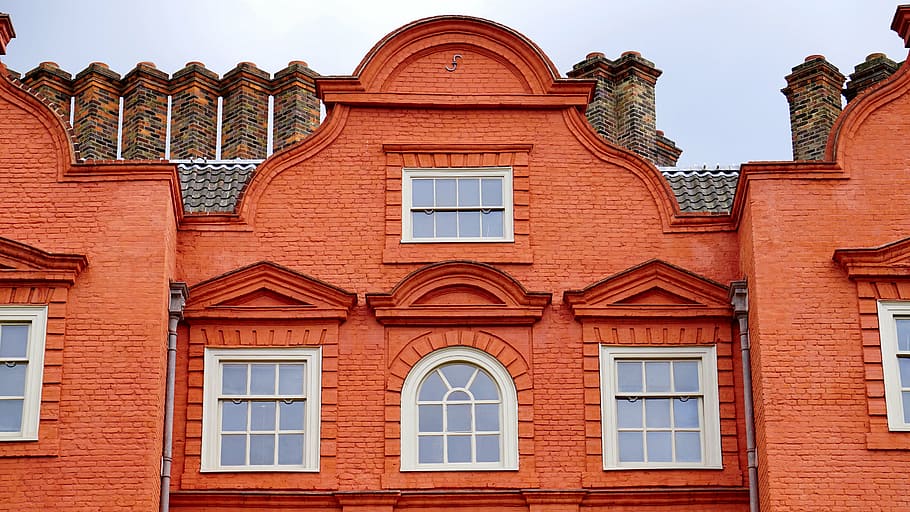 red, building, architecture, stone, exterior, old, windows HD wallpaper