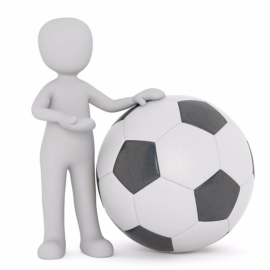 white and black soccer bal, males, 3d model, isolated, full body HD wallpaper