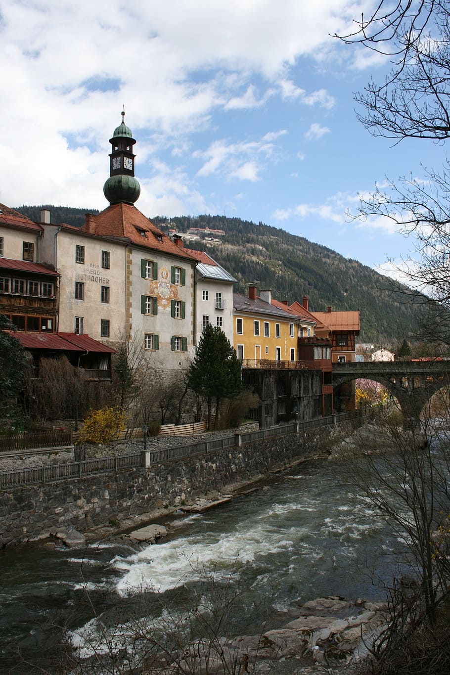 murau, styria, austria, river, city, water, bridge, built structure HD wallpaper