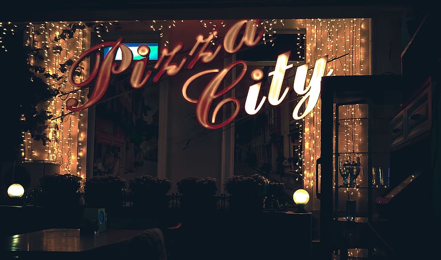 lights, dark, evening, business, commerce, illuminated, outdoors HD wallpaper