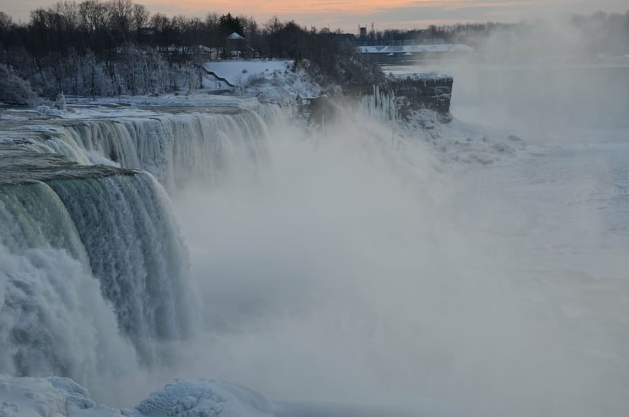 niagara, winter, snow, waterfall, frozen, niagara falls, beauty in nature HD wallpaper