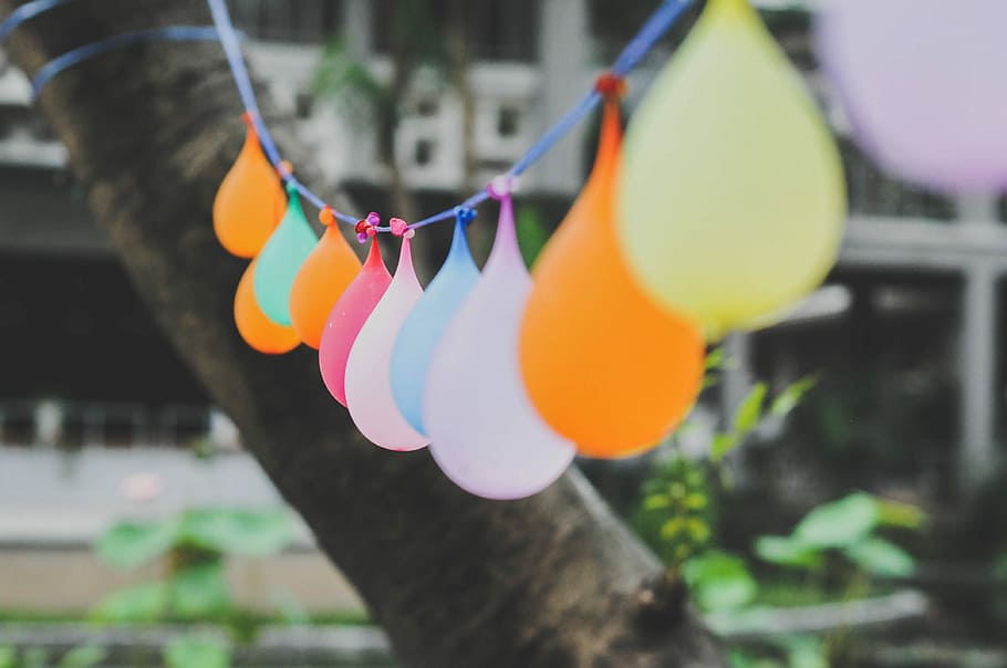 selective focus photography of balloons, shallow focus photography assorted-color balloons HD wallpaper