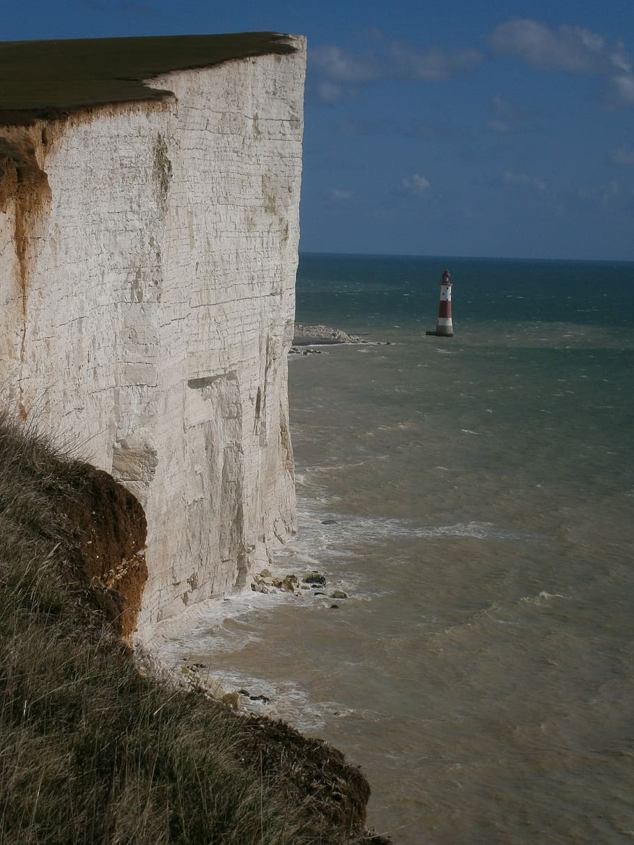 White Cliffs, Lighthouse, Coast, rock, nature, idyll, water HD wallpaper