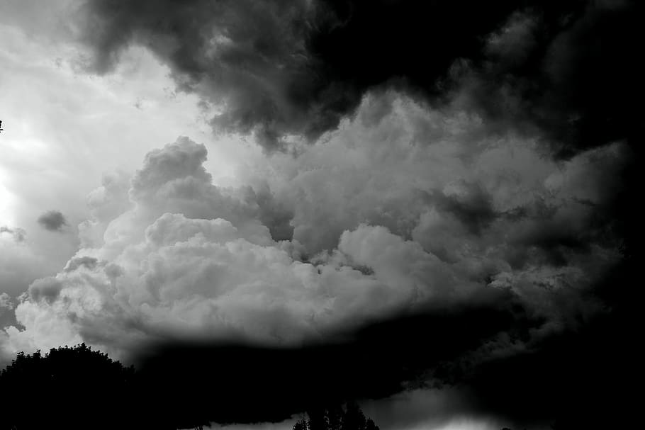 grayscale photography of cloudy sky, stratocumulus clouds, storm HD wallpaper