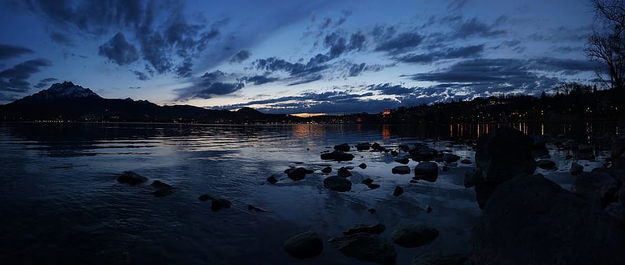 Lucerne, Evening, Lake, Clouds, sky, switzerland, quiet, nature HD wallpaper