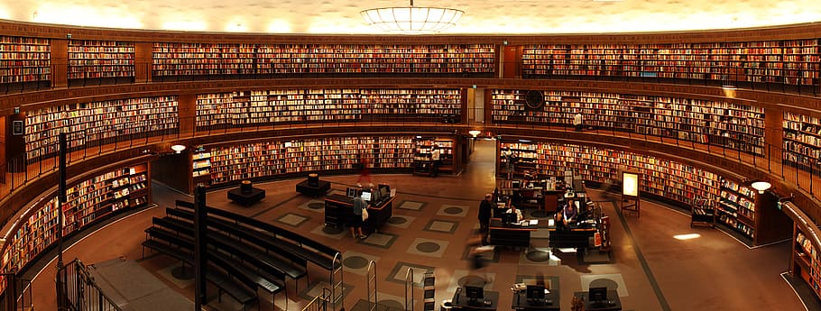 large room library, books, students, university, architecture HD wallpaper