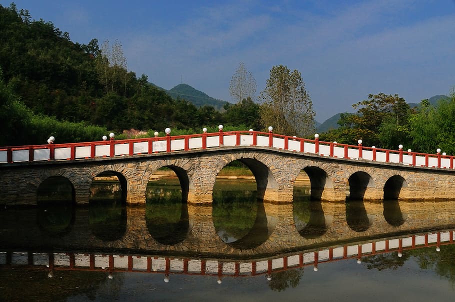 rainbow bridge, the perfume river, reflection, water, tree HD wallpaper