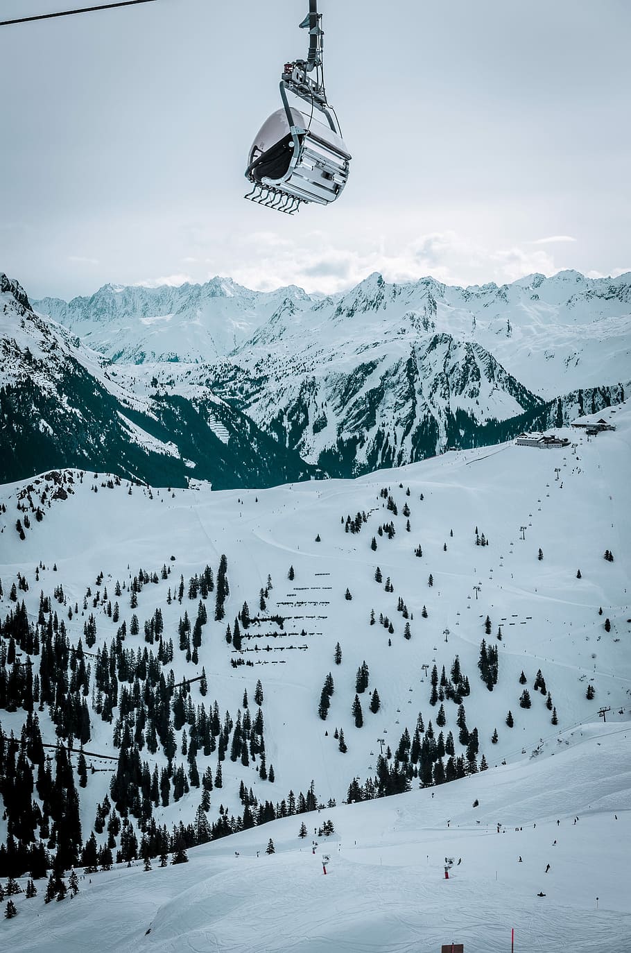 photo of gray cable car, photo of gray gliding snow chair, tree HD wallpaper